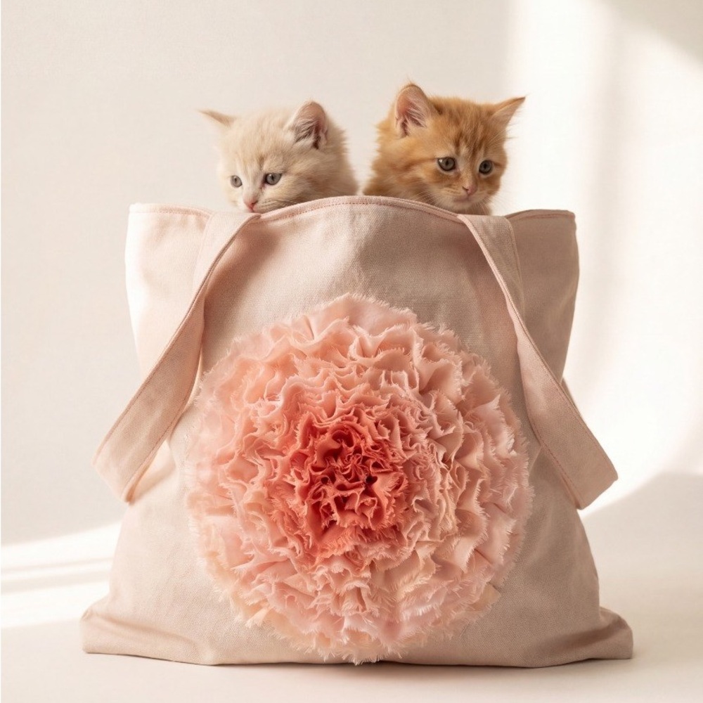 Hand Crafted Blush Pink Tote with Layered Rosette